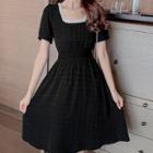 Faux Pearl Square-neck Tie-back A-line Dress