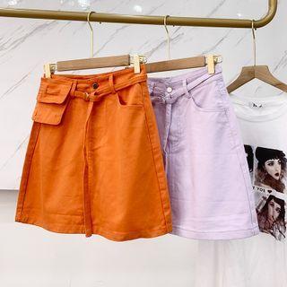 High-waist Plain A-line Short Skirt