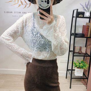 Lace Semi High-neck Long-sleeve Top