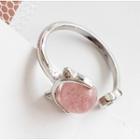 Alloy Bead Cat Open Ring 1pc - Silver & Rose Pink - One Size