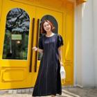 Puff-sleeve Stitch-trim Dress