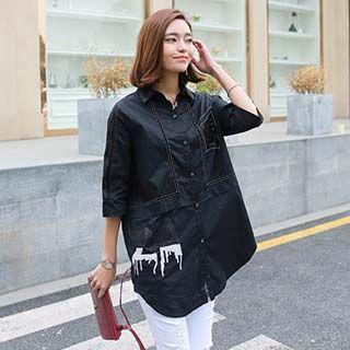 3/4-sleeve Printed Long Shirt