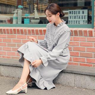 Lace-trim Shirtwaist Dress