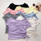 Short-sleeve Round Neck Drawstring T-shirt