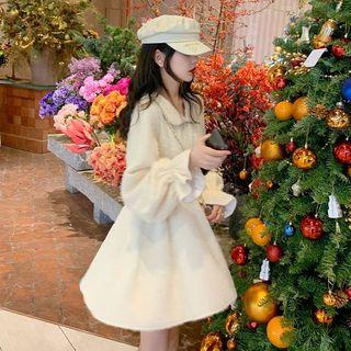 Balloon-sleeve Furry A-line Dress