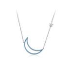 Fashion Simple Hollow Moon Necklace With Blue Cubic Zirconia Silver - One Size
