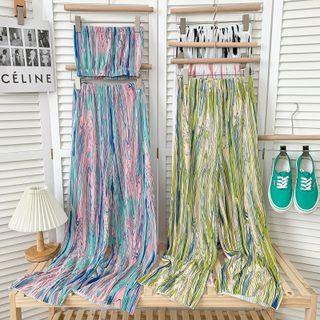 Set: Tie-dyed Tube Top / Pleated Wide-leg Pants