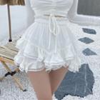 Lace Trim Layered Mini A-line Skirt Skirt - White - One Size