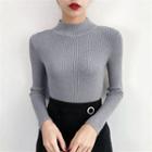 Plain Mock Turtleneck Long-sleeve Knit Top
