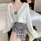 Collar Sweater / Spaghetti Strap Leopard Print Mini Sheath Dress