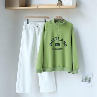 Lettering Half-zip Pullover / Straight-cut Cropped Jeans