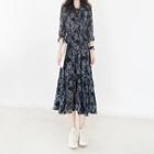 Leaf Print Chiffon A-line Midi Dress