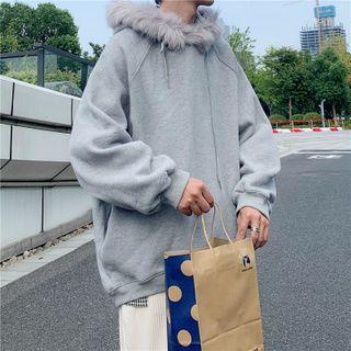 Faux Fur Hooded Plain Hoodie