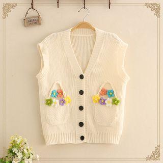 Floral Applique Knit Vest