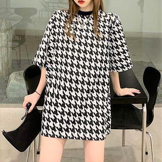 Short-sleeve Houndstooth T-shirt White - One Size