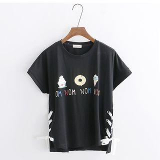 Short-sleeve Printed Lace-up Top