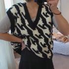 Houndstooth Pattern Knit Vest Black - One Size