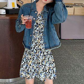 Set: Denim Jacket + V-neck Floral Dress