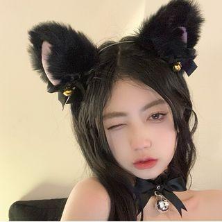 Faux Fur Cat Ear Headband / Ribbon Choker / Set