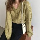 Turtleneck Long-sleeve Top / V-neck Cable-knit Sweater / Floral A-line Skirt