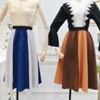 Faux-suede Colorblock A-line Skirt