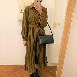 Corduroy Accordion Pleat Midi Dress