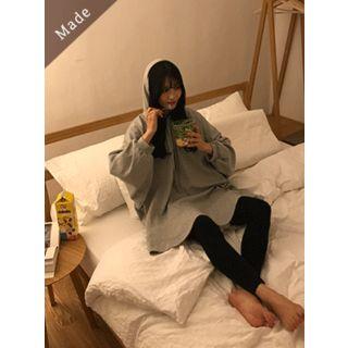 Hooded Batwing-sleeve Mini Pullover Dress