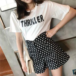 Set: Print Short-sleeve T-shirt + Dotted Shorts