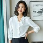 Long-sleeve Ruffled V-neck Blouse / Dress Pants