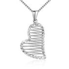 14k Italian White Gold Diamond-cut Heart In Net Necklace (16), Women Jewelry In Gift Box