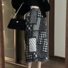 Fluffy Jacket / Pattern Panel Midi A-line Skirt