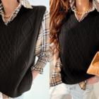 V-neck Cable-knit Knit Vest Black - One Size
