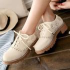 Flower Applique Block Heel Lace-up Shoes