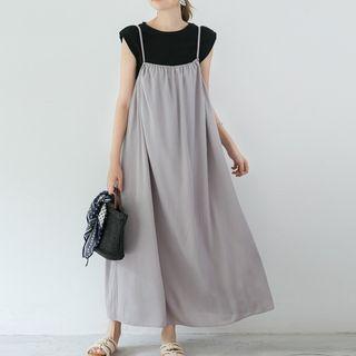 Plain Midi Overall Dress Gray - One Size