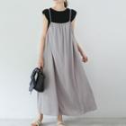 Plain Midi Overall Dress Gray - One Size