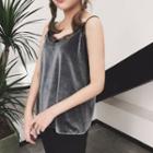 Lace Trim Strap Velvet Top