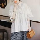 Frilled Crinkled Blouse Linen - One Size