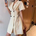 Plain Short-sleeve Slim-fit Lace-up Shirtdress