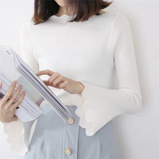 3/4-sleeve Scallop Hem Knit Top