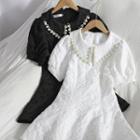 Puff-sleeve Faux Pearl A-line Lace Dress