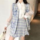 Set: Plaid Buttoned Vest + Plaid Pleated Mini Skirt