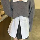 Plain Shirt / Cropped Sweater / Pleated Mini A-line Skirt
