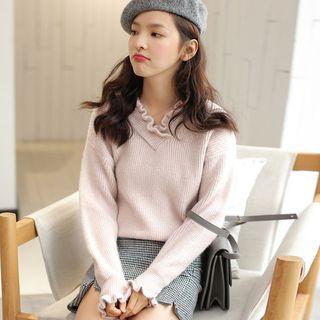 Frilled Collar Plain Sweater
