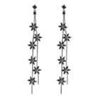 925 Sterling Silver Rhinestone Flower Fringed Earring Flower - Black - One Size