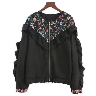 Floral Ruffle Zip Jacket