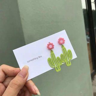 Acrylic Cactus Dangle Earring 1 Pair - Earrings - Green & Pink - One Size