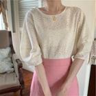 Balloon-sleeve Lace Blouse / Midi A-line Skirt