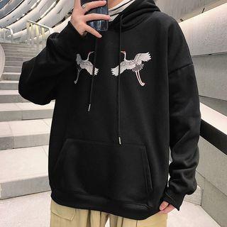 Crane Embroidery Hoodie