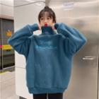 Letter Embroidered Faux Shearling Pullover