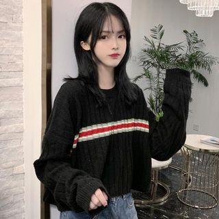 Striped Ribbed Cropped Sweater